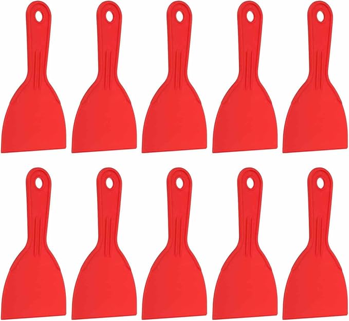 HARFINGTON 10pcs Putty Knife Scraper 4" Width Flexible Plastic Putty Knife Paint Scraper Tool for Taping Drywall Spreading Painting Wall Scratching Red