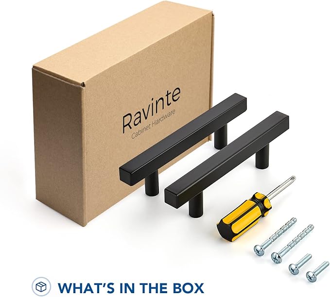 Ravinte 40 Pack Black Cabinet Handles 3 Inch Square Cabinet Pulls Matte Black Square Hardware for Kitchen Cabinets - 5 Inch Total Length