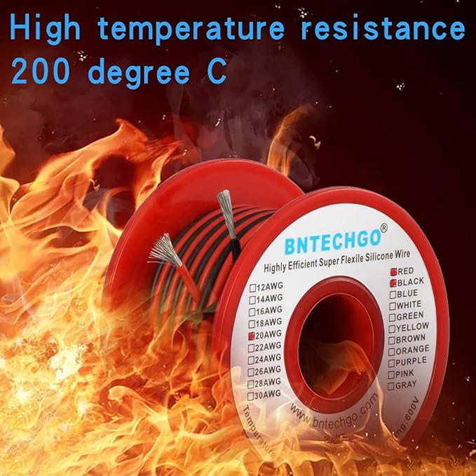 BNTECHGO 20 Gauge Silicone Wire Spool Red and Black Each 25ft 2 Separate Wires Flexible 20 AWG Stranded Tinned Copper Wire
