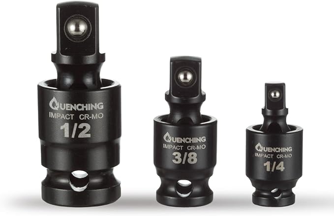 Impact Wobble Extension Set, Grade Extension Set, Universal Swivel Set, Socket Extensions with Holder, 1/4, 3/8, 1/2 Drive, made in Cr-V (3Pcs, Impact Universal Joint-Socket)