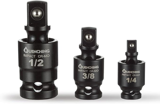Impact Wobble Extension Set, Grade Extension Set, Universal Swivel Set, Socket Extensions with Holder, 1/4, 3/8, 1/2 Drive, made in Cr-V (3Pcs, Impact Universal Joint-Socket)