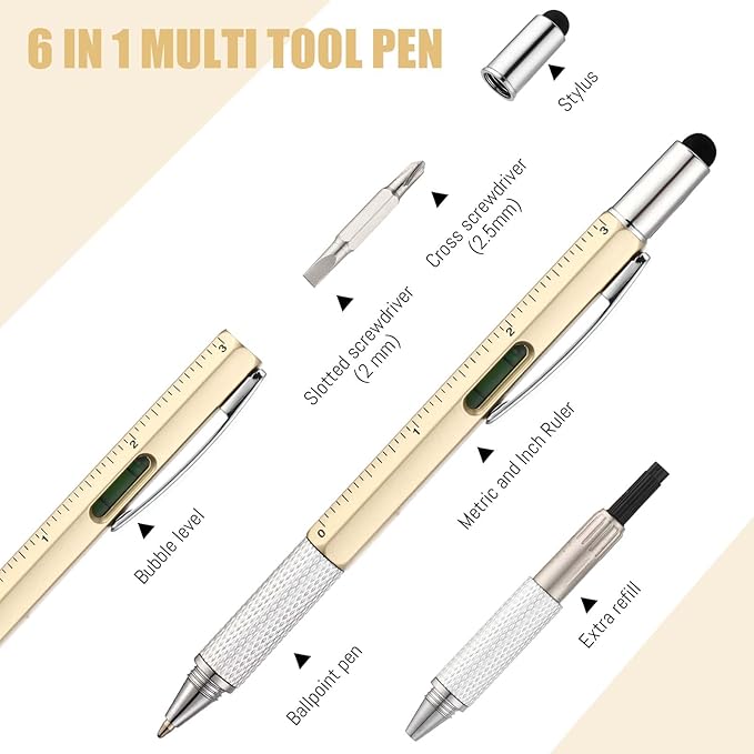Yeaqee 80 Pcs Stocking Stuffers Bulk Gifts for Men 6 in 1 Party Favor Father's Christmas White Elephant Gifts Multi Tool Pens with Ruler, Level Gauge for Adult (Classic Color)