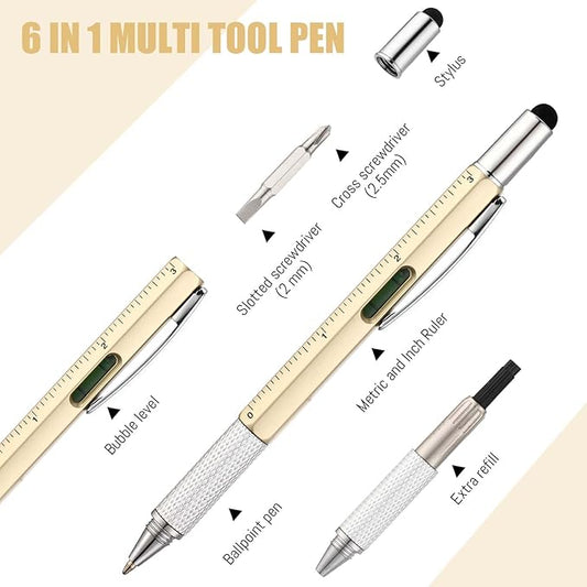 Yeaqee 80 Pcs Stocking Stuffers Bulk Gifts for Men 6 in 1 Party Favor Father's Christmas White Elephant Gifts Multi Tool Pens with Ruler, Level Gauge for Adult (Classic Color)