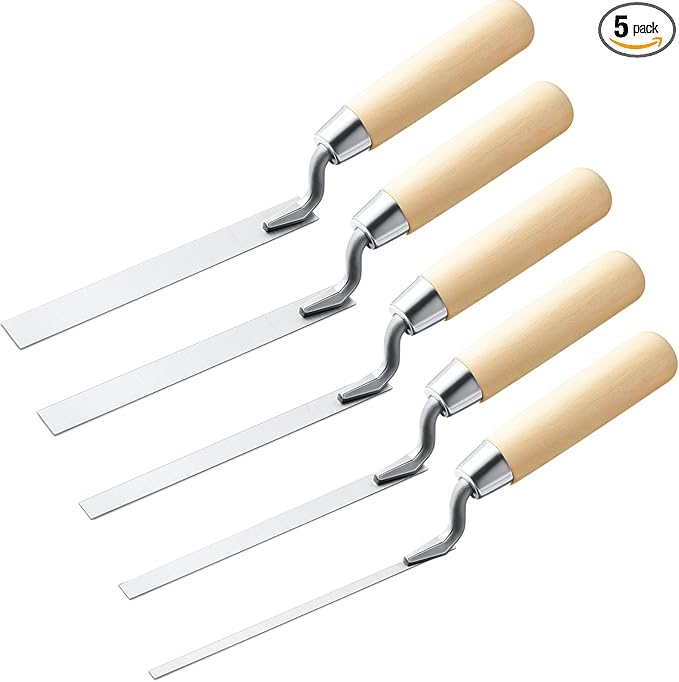 Lothee 5 Pcs Tuck Pointer Trowel Set with Wood Handle 6-3/4" by 1/4", 5/16, 3/8", 1/2", 5/8" Professional Mortar Repair and Masonry Tools for Tuck Pointing