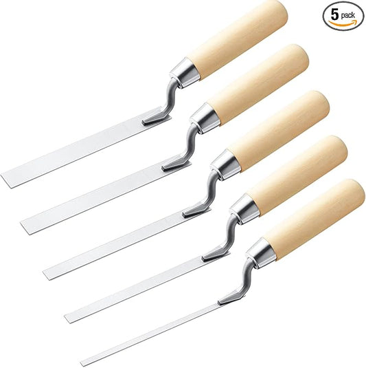 Lothee 5 Pcs Tuck Pointer Trowel Set with Wood Handle 6-3/4" by 1/4", 5/16, 3/8", 1/2", 5/8" Professional Mortar Repair and Masonry Tools for Tuck Pointing