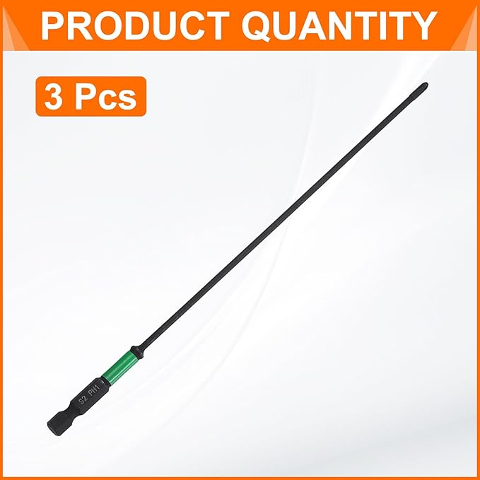 HARFINGTON 3pcs #1 Impact Phillips Screwdriver Bit PH1 1/4" Hex Shank 8" (200mm) Long 0.1" Rod Magnetic Cross Head Drill Bits S2 Steel Industrial Screw Driver for Impact Power Drivers