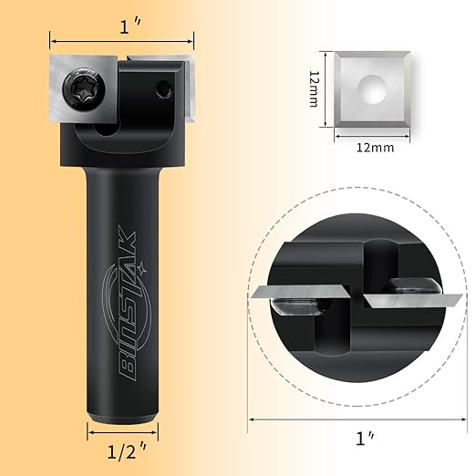 CNC Spoilboard Surfacing Router Bit, 1/2" Shank 1" Cutting Diameter, Insert Carbide Slab Flattening Router Bit Planing Bit Wood Planer Bit by BINSTAK
