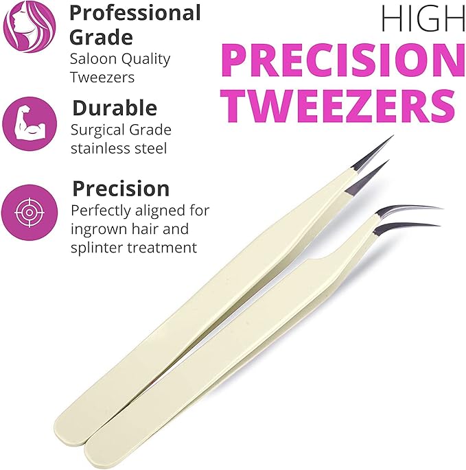 SIVOTE Lash Tweezers for Eyelash Extensions, Hand Calibrated Straight & Curved Tip, Pack of 2, Vanilla