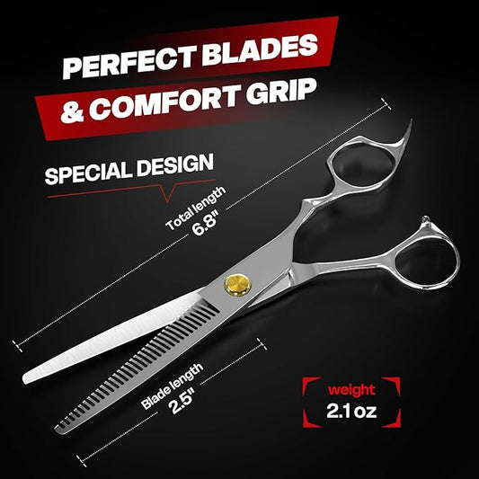 Silver Professional Hair Thinning Shears Hair Cutting Texturizing Teeth Scissors - 6.8" HIGH-END Extremely Sharp Scissors 440C Stainless Steel for Salon Home Stylists