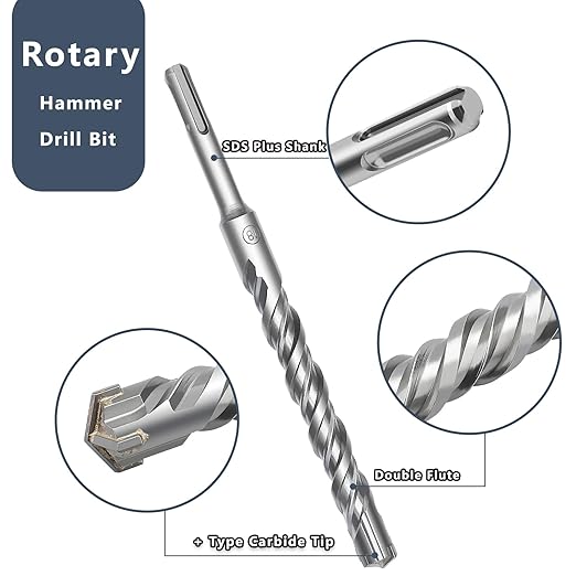 10 PCS 1/4 to 11/16 inch (6-18mm) SDS Plus Rotary Hammer Drill Bits and Chisel Set, 10 inch Length SDS Plus Masonry Drill Bits Set for Concrete, Brick, Cement，Masonry Work,10 inch Length Set