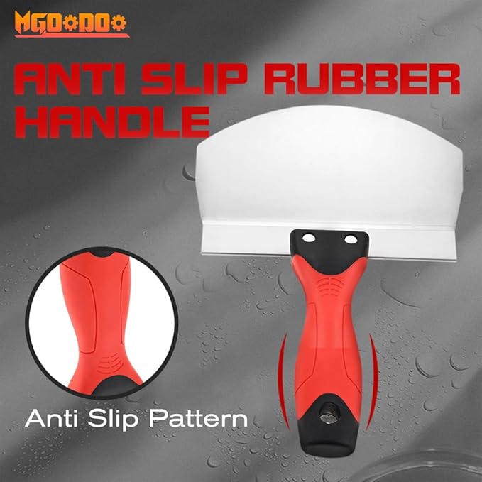 Mgoodoo 2PCS Stainless Steel Bucket Scoop,6.5 inch Curved Contoured Blade Putty Knife for Drywall & Plaster,Rustproof Scraper Tools with Soft-Grip Handle for Clean Paint,Mortar,Putty,etc(Red)