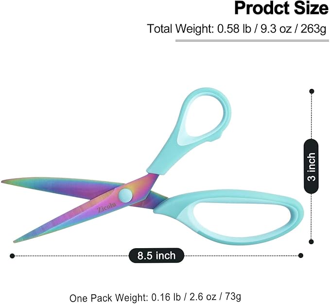 8.5" Scissors All Purpose, Multipurpose Office Scissors Set of 3 Pack, Titanium Coating Sharp Blade, Soft Comfort-Grip, Ideal for Fabric, School, Home, Craft & Sewing, Right/Left Handed, Blue