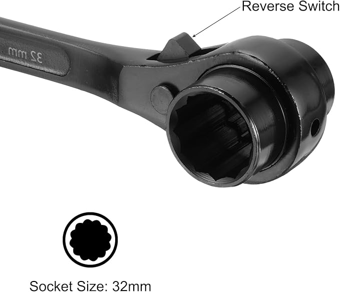 uxcell 30 x 32mm 12-Point Scaffold Podger Ratchet Spanner Ratcheting Socket Wrench Tool (Black) 2pcs