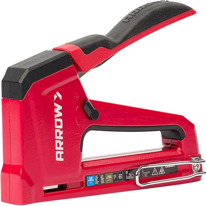 Arrow T50RED2 Heavy Duty Manual 2-in-1 Staple Gun and Brad Nailer for Upholstery, Framing, Insulation, Crafts, and Furniture, Red