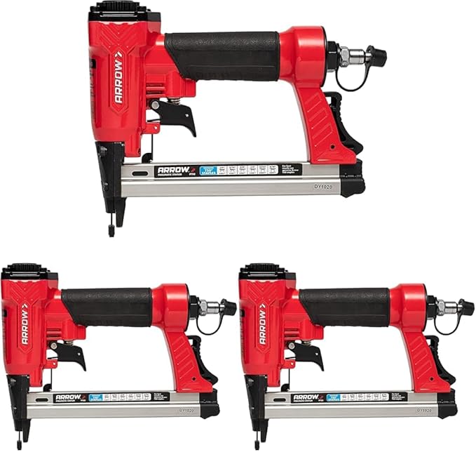 Arrow PT50 Oil-Free Pneumatic Staple Gun, Professional Heavy-Duty Stapler for Wood, Upholstery, Carpet, Wire Fencing, Fits 1/4?? 5/16?? 3/8", 1/2", 9/16??Staples, Red (Pack of 3)