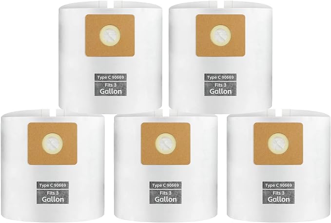 for Shop Vac Bags 3 Gallon, Type C - 90669 9066900 9066933 Vacuum Cleaner Disposable Collection Filter Bags 5 PCS