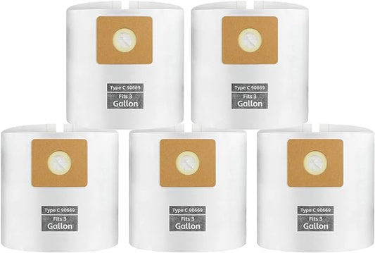 for Shop Vac Bags 3 Gallon, Type C - 90669 9066900 9066933 Vacuum Cleaner Disposable Collection Filter Bags 5 PCS