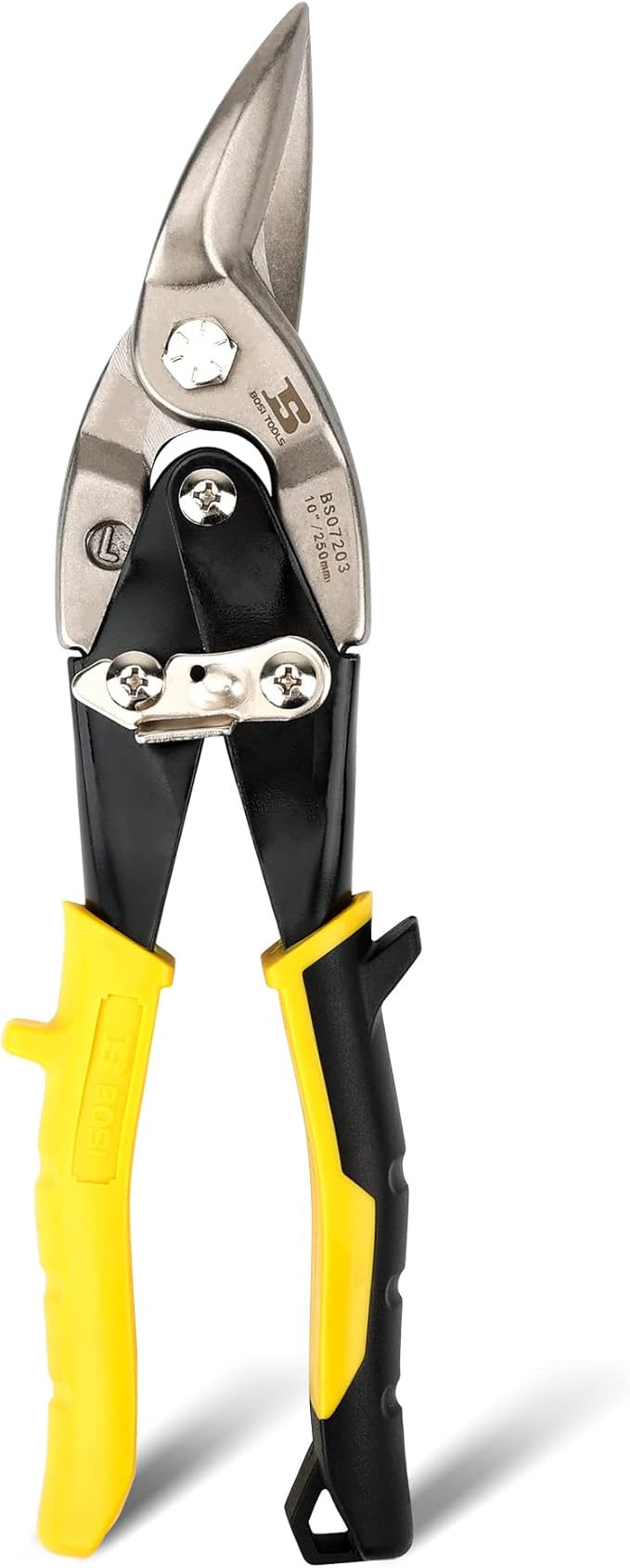 10 Inch Aviation Tin Snips Left Cut, Heavy Duty Sheet Metal Cutter Snips Shears Cutting Metal Sheet Chrome Vanadium Steel Sharp Blades Safety Latch