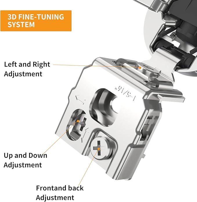 Chibery 8 Pack 1-5/16" Overlay 3D Soft Close Concealed Hinge for Face Frame Door, Smooth Slow Self Closing Hinges, Satin Nickel, Hidden 105째 Open Angle Stainless Steel Hinge for Kitchen Cabinet Door