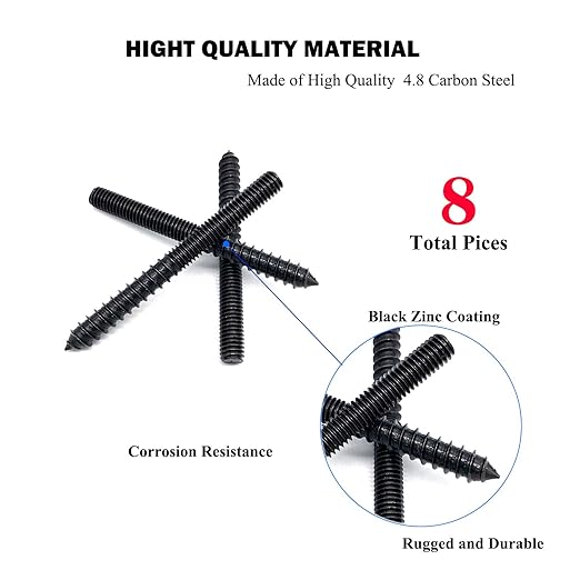 8 Pack 3/8-16 x 4 Inch Black Hanger Bolts 3/8-16" Double Headed Bolts 3/8 Wood Dowel Screw Self-Tapping Screw Hanger Bolts for Furniture Screws Double Screw Threaded Rods Bolt 100mm Length