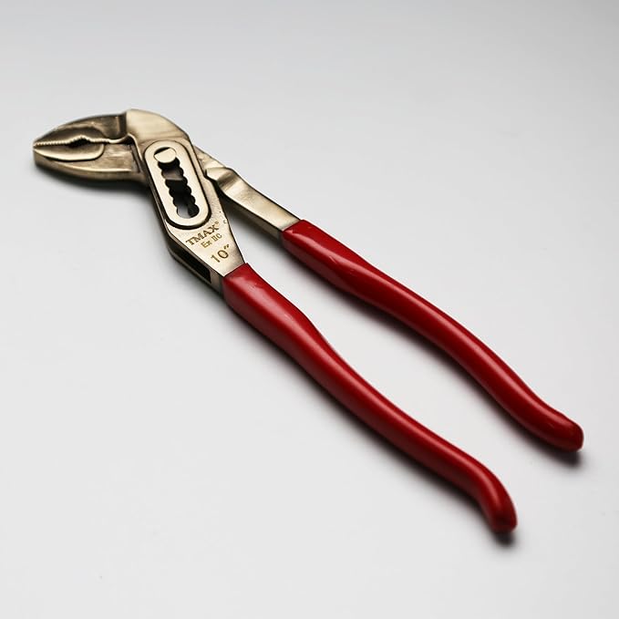 Non-Sparking 10 Inch Aluminum-Bronze Adjustable Water Pump Plier, Alligator V-Jaw Tongue and Groove Joint, Non Spark Plumbing Tool, Spark Free Safety, Non-Magnetic, Corrosion-Resistant