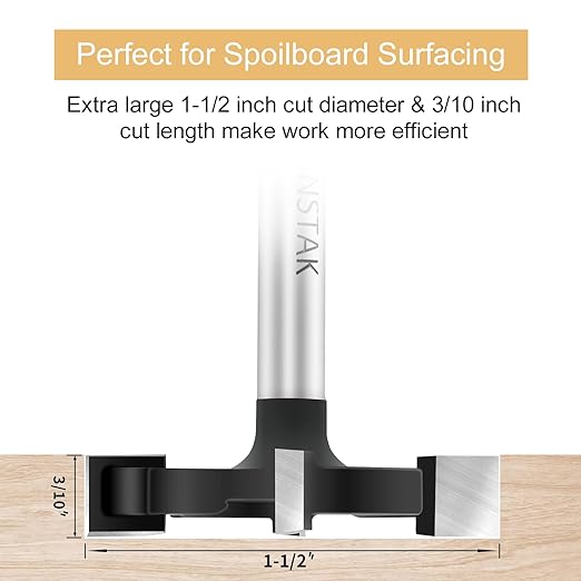 CNC Spoilboard Surfacing Router Bit 1/4 Inch Shank, Extra Large 1-1/2 Inch Cutting Diameter, Slab Flattening Router Bit Planing Bit Wood Planing Bit Dado Planer Bit(Carbide-4 Wings)