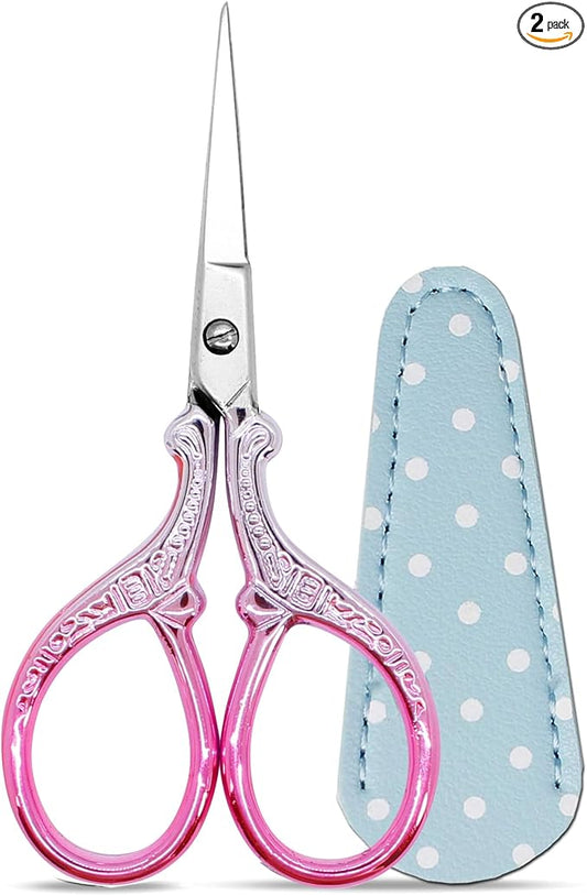 3.6Inch Little Scissors Sewing Scissors with Leather Scissor Cover Stainless Steel Sharp Tip Craft Scissor for Embroidery Craft Needlework Artwork Cross Stitch DIY Thread
