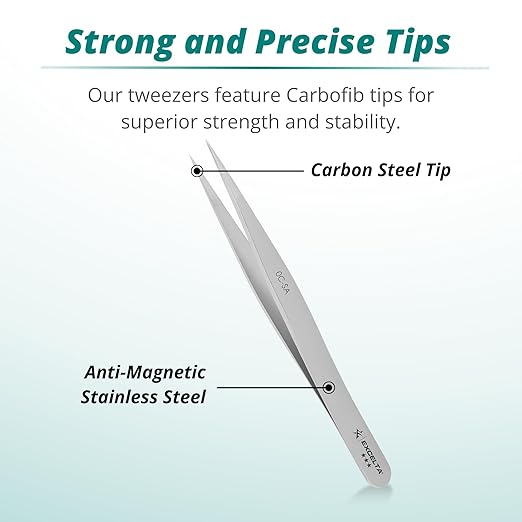 Excelta Precision Tweezers, Straight Minature Fine Point, Anti-Magnetic Stainless Steel, Ideal for General Purpose Assembly, 3.5" Length, Professional
