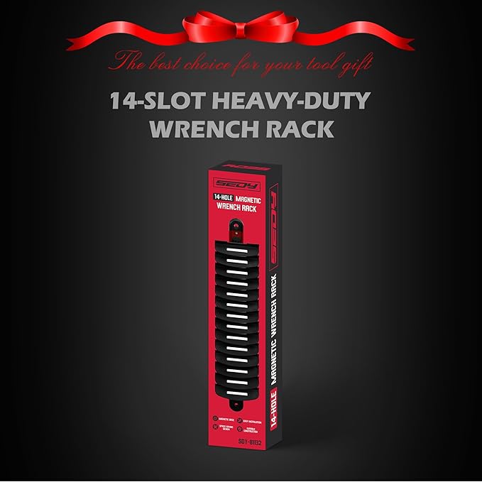 SEDY 14-Slot Magnetic Wrench Organizer Holder - Heavy-Duty Wrenchs Rack, Detachable Wrench Storage, Wall-Mounted Portable Tool Organizer for Toolbox Drawer Garages Workshops