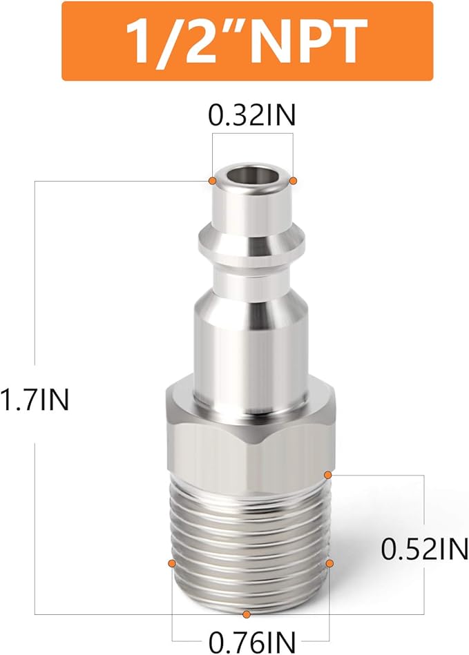 GASHER 1/2-Inch NPT Male Industrial Air Plug,1/4-Inch High Flow Pneumatic Plugs 300PSI (20-Pack)
