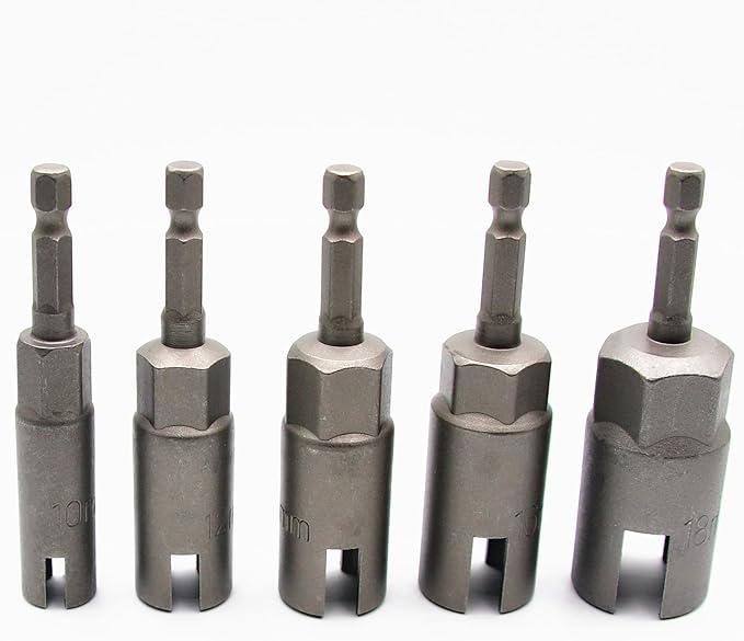 5Pcs 1/4 Inch Power Wing Nut Driver Bits, Hex Shank Nut Driver, Slot Wing Nuts Drill Bit Socket Wrenches Tools for Panel Nuts Screws Eye C-Hook Bolt Q-Hanger (10/12/14/16/18mm)