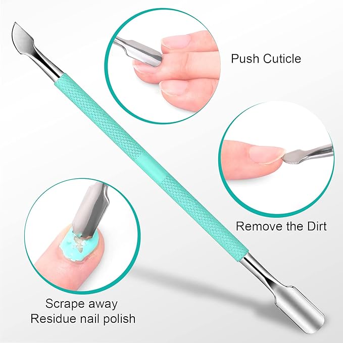 Easkep Cuticle Trimmer with Cuticle Pusher, Professional Cuticle Remover Sturdy Pedicure and Manicure Tool for Healthy Nails (D501-Green)