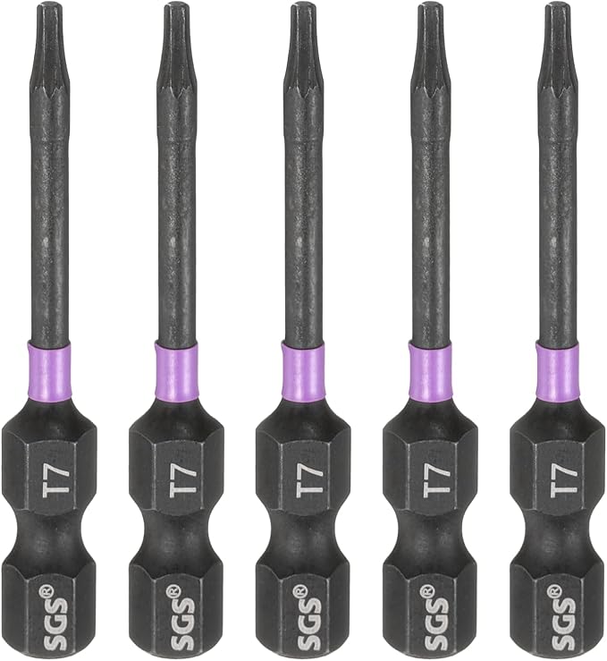 HARFINGTON 5pcs T7 Torx Head Impact Screwdriver Bits 1/4" Hex Shank 2" (50mm) Long Magnetic No Hole Tamper Proof 6 Point Star Screw Driver Drill Bits Phosphate S2 Steel Power Tools