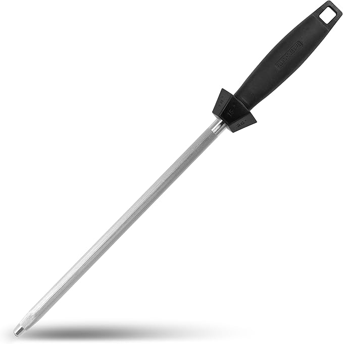 Knife Sharpener Knife Sharpening Rod Honing Steel with 15째-18째-20째Angle Guides Professional Carbon Steel with Black Rubber Grip for Kitchen Chef House Gift 10''