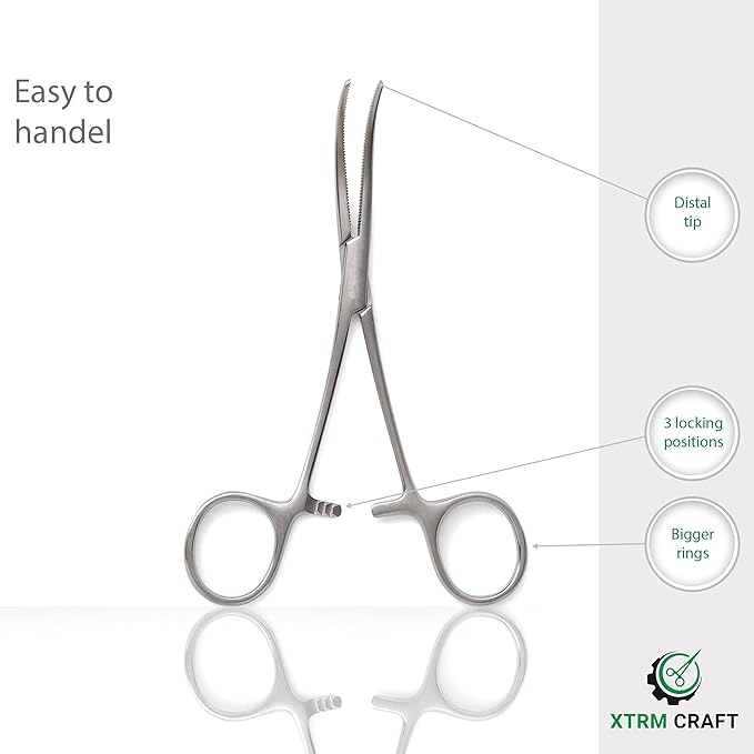 Pean Hemostat Straight and Curved Multipurpose Locking Tweezer Clamps Serrated, Stainless Steel - Hemostats for Nurses, Fishing Forceps, Crafts and Hobby