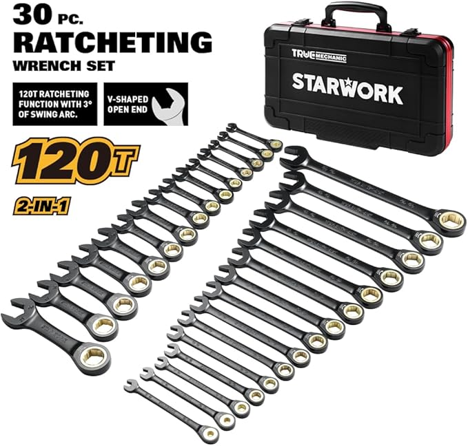 STARWORK TRUE MECHANIC??Ratcheting Wrench Set (30pc-Black)