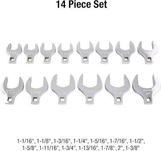 SUNEX TOOLS 9721 1/2" Drive Fractional Jumbo Straight Crowfoot Wrench Set, 14-Piece
