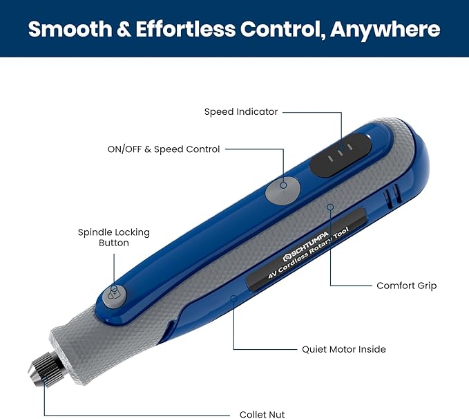 Rotary Tool, Cordless Rotary Tool Kit 4V, Mini Cordless Rotary Tool, Variable Speed, for Carving, Engraving, Sanding, Polishing, Cutting, DIY Crafts and Pet Nails, Navy Blue
