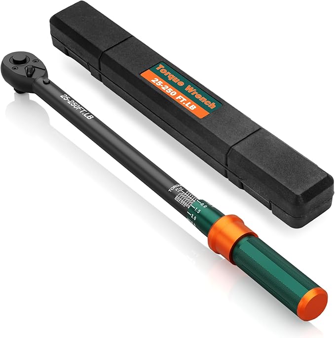 1/2-Inch Drive Click Torque Wrench, 25-250 Ft.Lb, 72-Tooth Dual-Direction Adjustable Torque Wrench, 짹3% High Precision for Car, Truck, Tractor, Heavy Machinery Maintenance