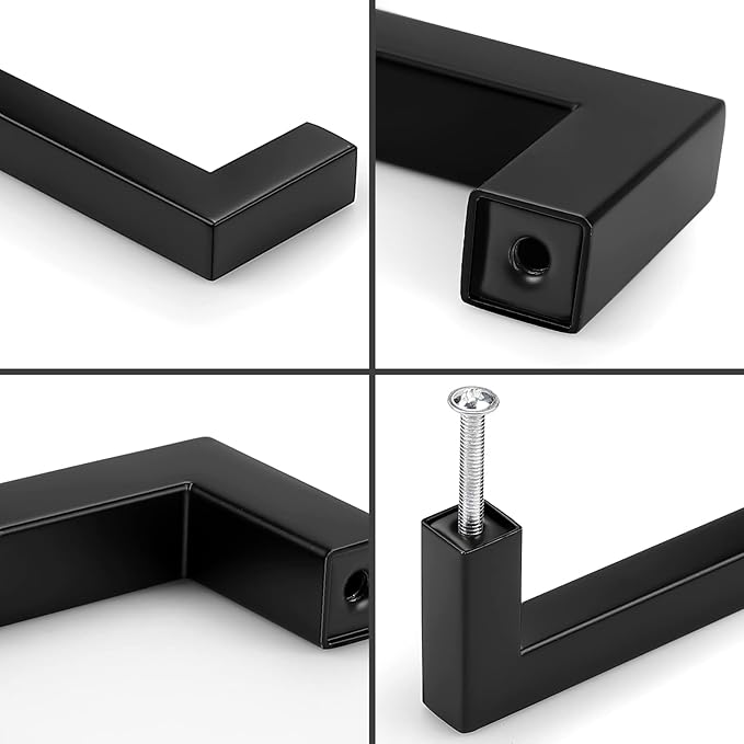 Probrico (10 Pack Matte Black Cabinet Pulls 3 Inch Hole Center Kitchen Cabinet Hardware Square Cabinet Pulls Stainless Steel Modern Drawer Handles