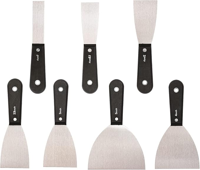 7 PCS Drywall Tools,Putty Knife Scraper Tool,Stainless Steel Paint Scraper Spackle Knife,Drywall Scraper Spackle Taping Knife for Spreading Mud, Taping,Repairing Wall.