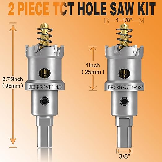 2-Pack 1-1/8" TCT Hole Saws for Hard Metal, Heavy Duty 28mm Tungsten Carbide Tipped Hole Cutters Set with Spring-Loaded Pilot Drill Bits for Stainless Steel, Metal, Iron, and Plastic