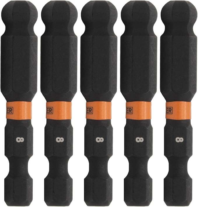 Ball-End Hex 8mm Impact Driver Bit - Railer Allen Wrench Drill Hex Bits. 1/4 Quick Release S2 Steel 2 inch 8mm Ball-End Hex Bits. (5 Pack)