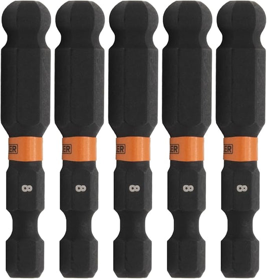 Ball-End Hex 8mm Impact Driver Bit - Railer Allen Wrench Drill Hex Bits. 1/4 Quick Release S2 Steel 2 inch 8mm Ball-End Hex Bits. (5 Pack)