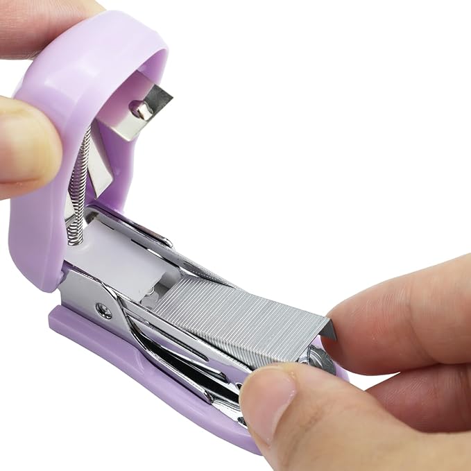Aacehlh Mini Desktop Stapler Set,20 Sheet Capacity,Includes Built-in Staple Remover and 750PCS No.12 Staples,Small Cute Stapler for Office and School Supplies (Purple)