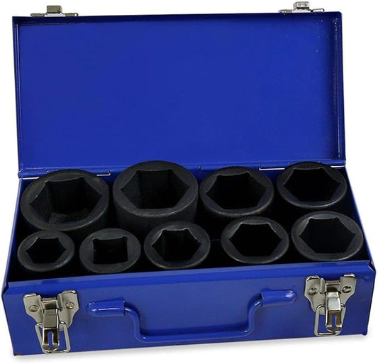 Stark USA 9-Pieces 1" Drive Deep Impact Socket Set 6-Point (1-Inch - 2-Inch) Heavy Duty CR-MO, Truck Tire Service, Mechanical Equipment Maintance Set SAE Carrying Case