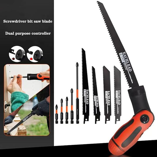 9-In-1 Multi-Functional Hand Saw Set - Reciprocating Saw Blades & Screwdriver Bits Kit, 6/10/18 TPI Blades for Cutting Wood,Thin Metel, Plastic, DIY Crafts, Household Repair Tools