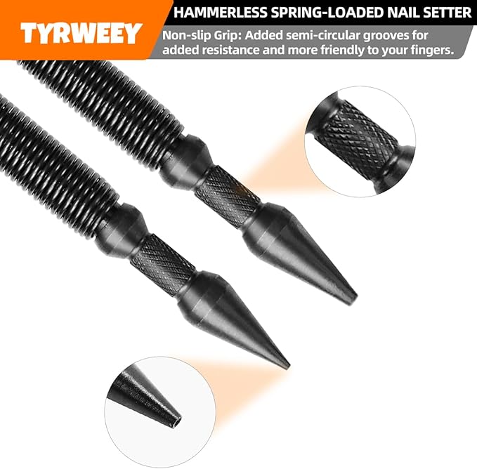 2-Piece Nail Setter Dual Head Nail Set, Dual Head Nail Setter, Spring Loaded Center Hole Punch, Hand Tool for Metal or Wood, Nail Setter Features 1/16-in, 1/32-in, 1/8-in, 3/32-in