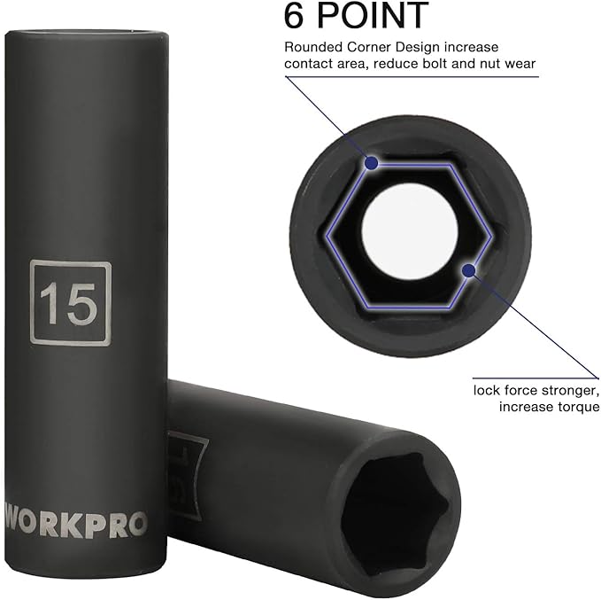 WORKPRO 1/2" Drive Impact Socket Set with Extension Bars, Premium Cr-V Steel, Complete 55-Piece, SAE and Metric Sockets with Enhanced Storage Case