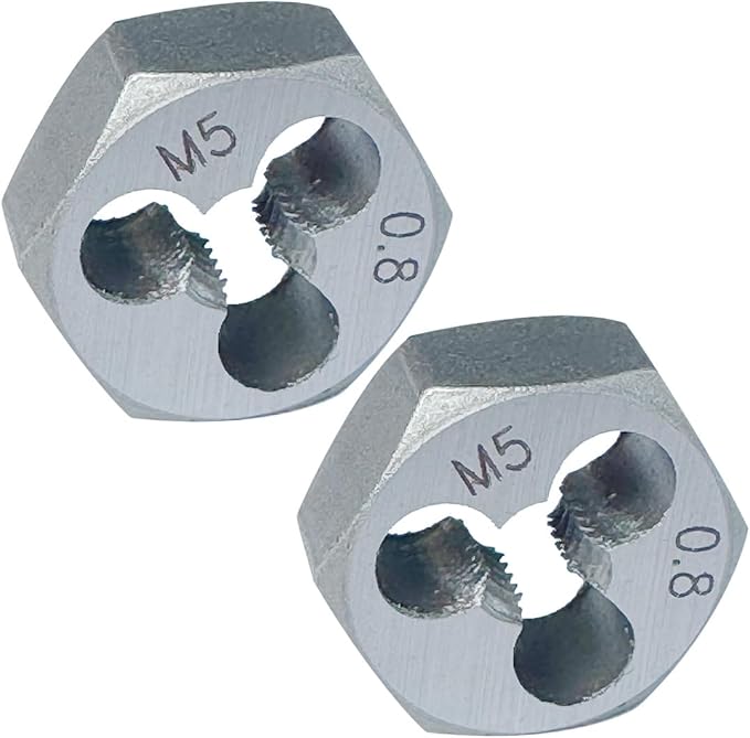 M5 x 0.8 Hex Die 2 Pcs Right Hand Thread Repair Tool Alloy Steel Hexagonal Die for External Thread Cutting and Screw Thread Restoring in Metalworking and Machinery